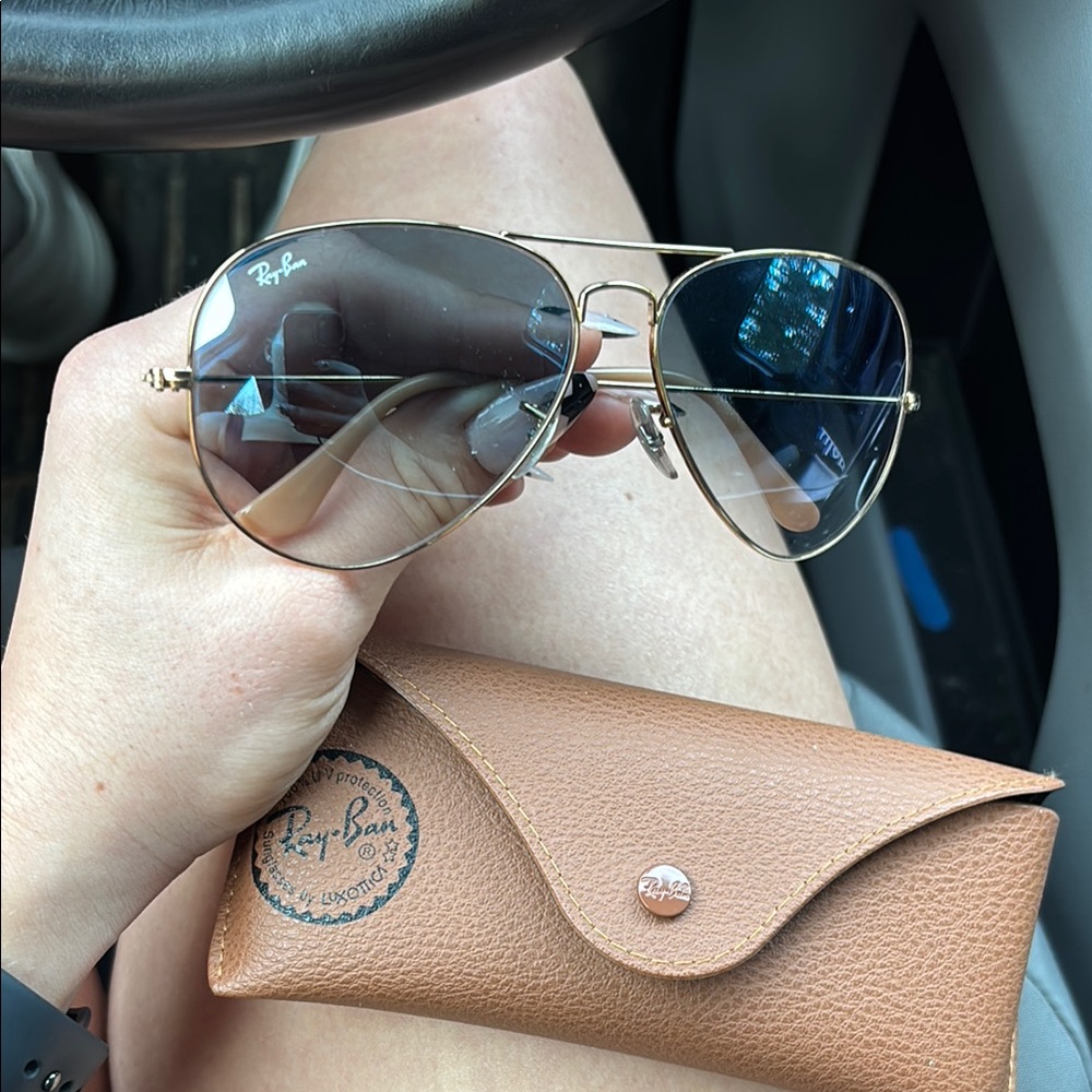 Ray-Ban Gold and Blue Aviator Sunglasses